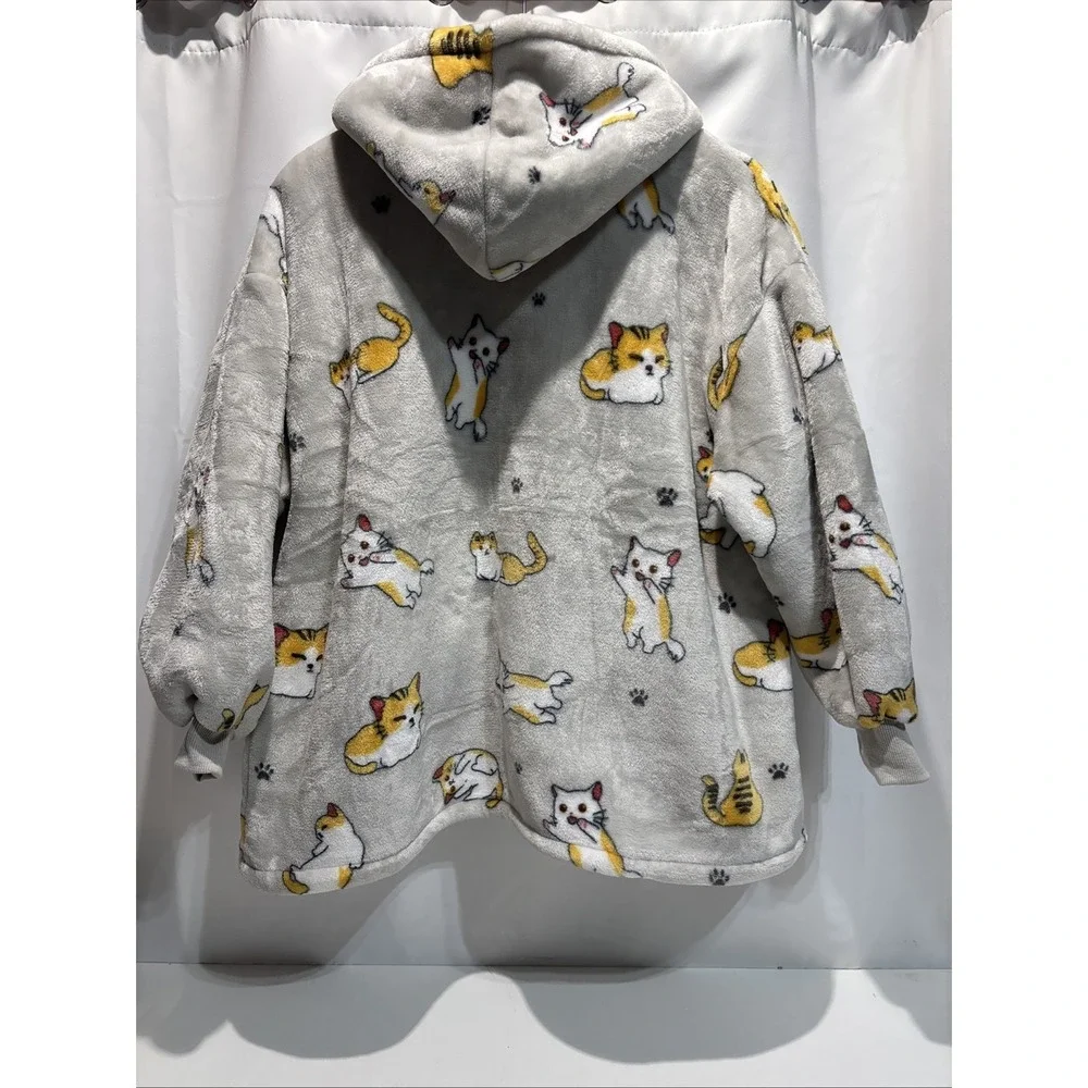 Oversized Fleece Cat Hoodies for Women and Men Adult Wearable Blanket Hoodies